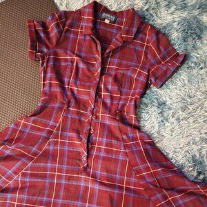 Maroon Plaid Vintage-esque Midi Dress
